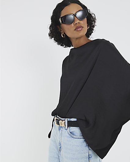 Black Satin Front Jersey Back Top
