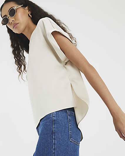 Cream Satin Turn Back Cuff T-shirt