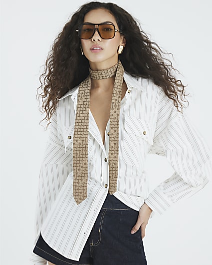 Beige RI Monogram Print Tie