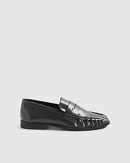 Grey Leather Loafers