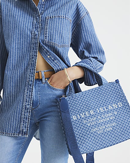 Blue Denim Monogram Tote Bag