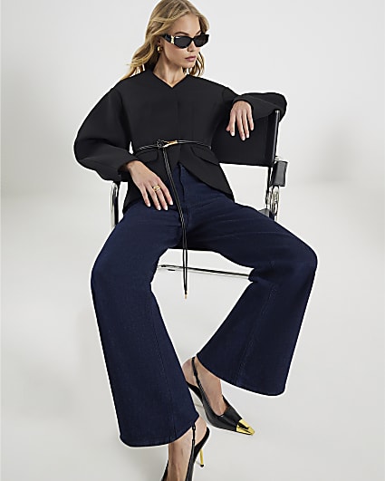Blue Wide Leg Corset Button Up Jeans