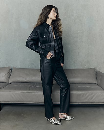RI Studio Black leather straight leg trousers