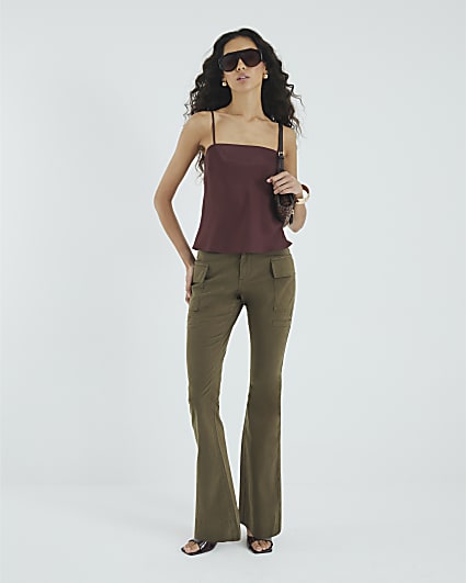 Khaki Twill Flared Cargo Trousers