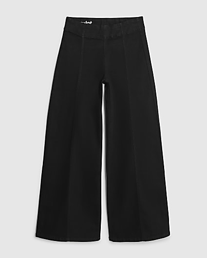 Petite Black Pull On Wide Leg Jeans