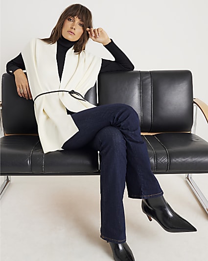 Cream Belted Sleeveless Cardigan