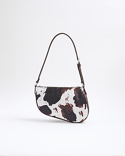 Brown Cow Print Shoulder Bag