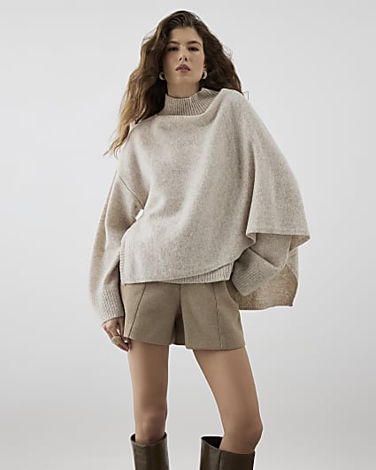 RI Studio Beige Wool Wrap Cape Jumper