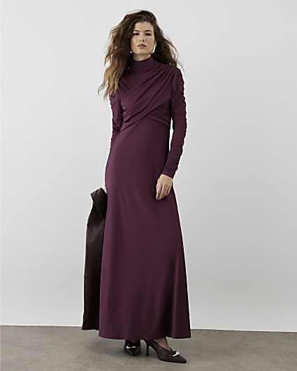 RI Studio Red Ruched Maxi Dress