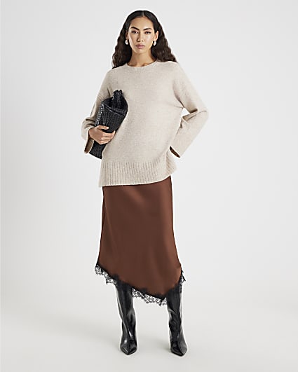 Beige Long Line Jumper