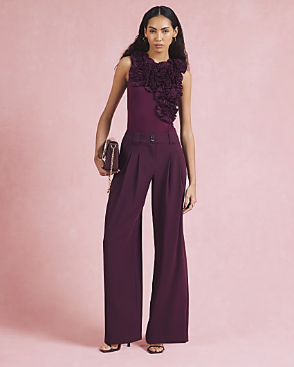 Purple Sleeveless Ruffle Bodysuit