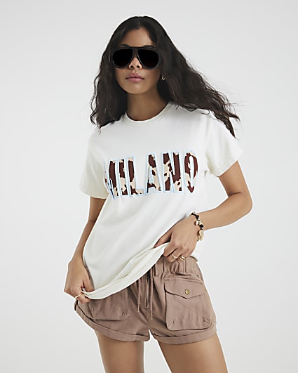 Yellow Short Sleeve Milano Cow Print T-shirt