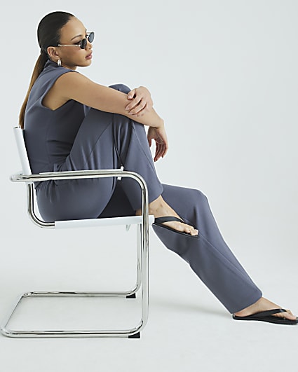 Grey High Waisted Wide Leg Joggers