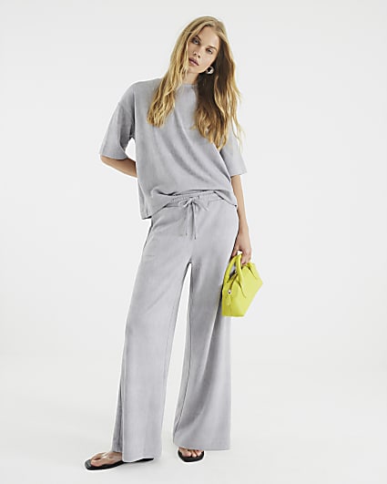 Grey Premium High Waisted Wide Leg Joggers