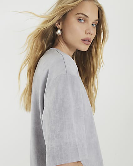 Grey Premium Short Sleeve Boxy Fit T-shirt