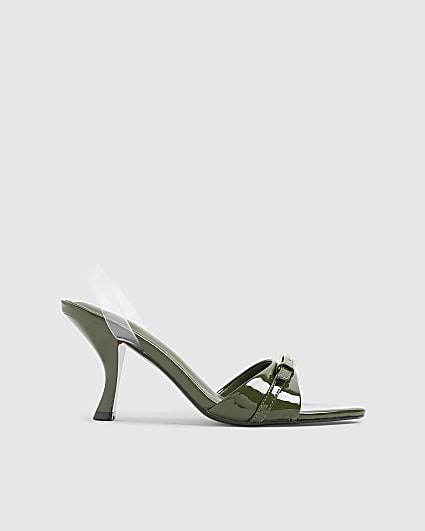 Green Point Toe Buckle Heeled Sandals