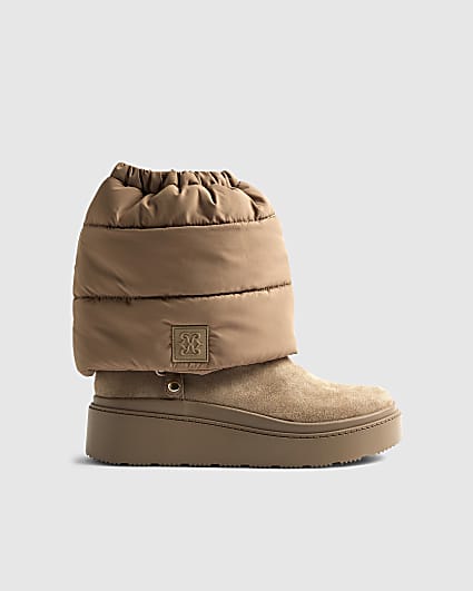 Beige 2 in 1 Puffer Boots