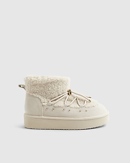 Cream Borg Ankle Boots