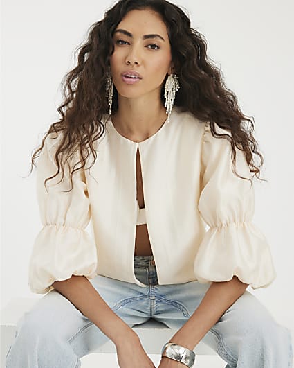 White Puff Sleeve Shacket Top
