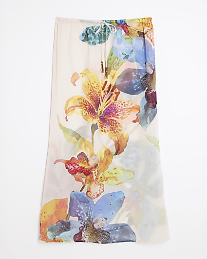 Multi Colour Tropical Print Maxi Beach Skirt