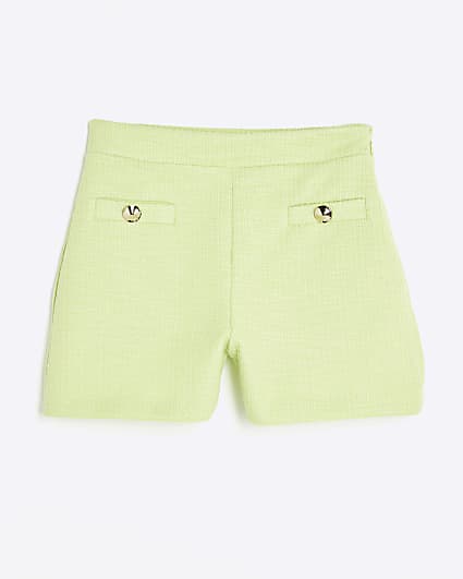 Petite Green Boucle Button Detail Shorts