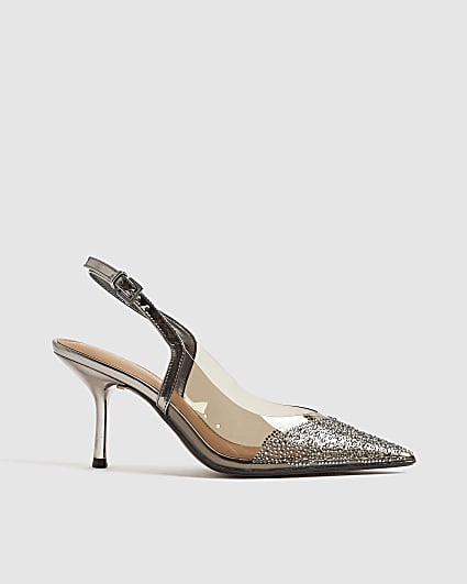 Grey Perspex Pointed Court Heels