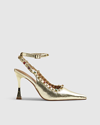 Gold Gem Embellished Court Heels