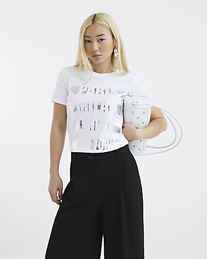 White Short Sleeve City Foil Text T-shirt