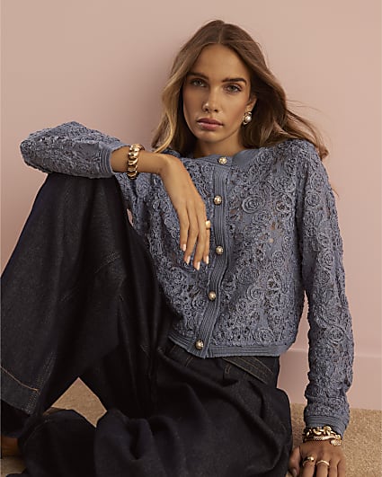 Blue Floral Lace Cardigan