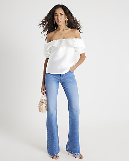Cream Frill Detail Bardot Top