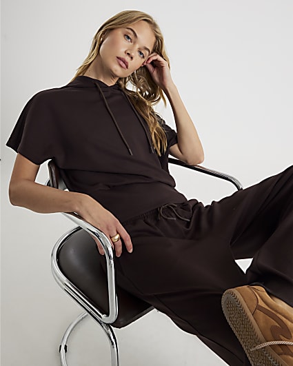 Brown Premium Short Sleeve Hooded Top