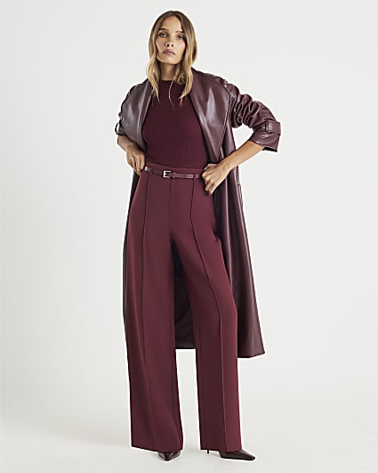 Red Belted Wide Leg Trousers