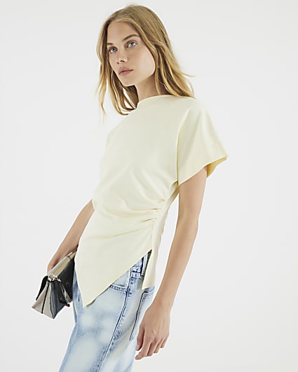 Yellow Short Sleeve Drape Side T-shirt