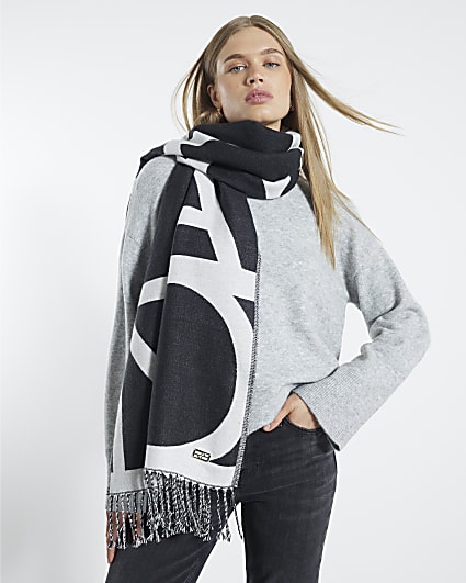 Grey Bold River Island Monogram Scarf