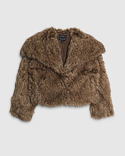 Petite Brown Faux Fur Collared Jacket