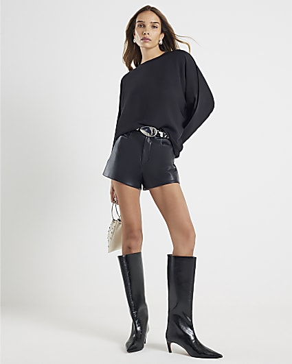 Black Long Sleeve Batwing Top
