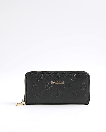 Black Embossed Monogram Zip Around Purse