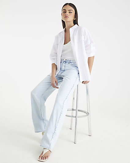 Blue High Rise Relaxed Straight Leg Jeans