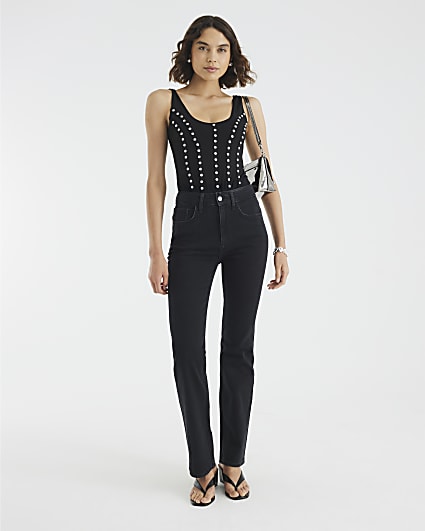 Black Stretch Straight Leg Jeans