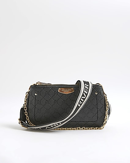 Black Monogram Print Chain Cross Body Bag