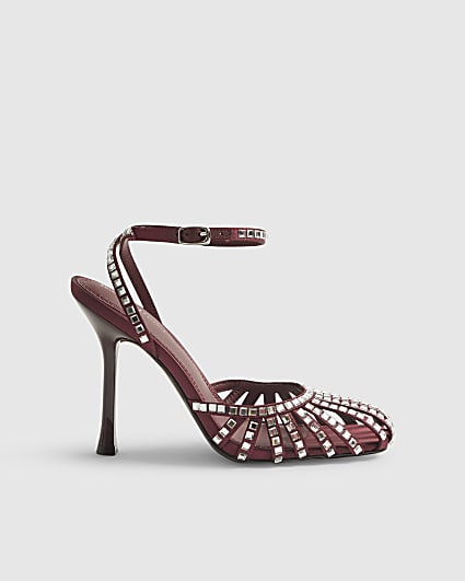 Red Caged Embellished Court Heels