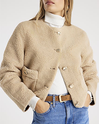Cream Borg Button Through Trophy Jacket