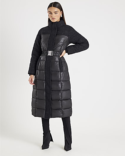 Black Boucle Mix Padded coat