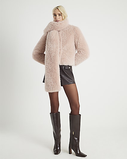 Pink Faux Fur Scarf Jacket