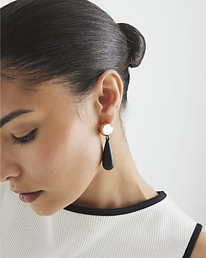Black Stud Drop Earrings