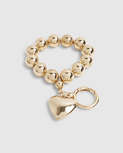 Gold ball chain heart bag charm