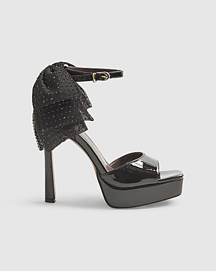 Black Bow Platform Heeled Sandals