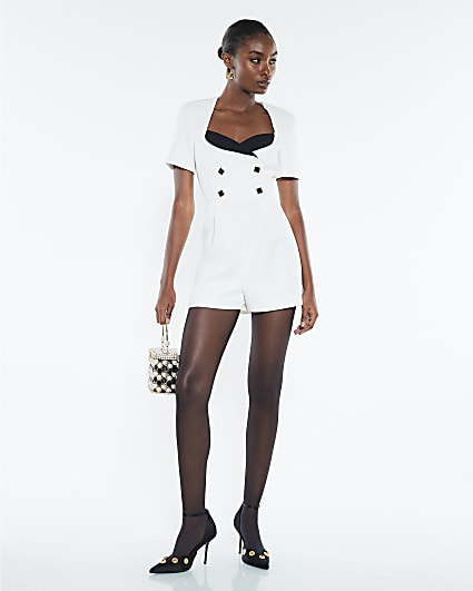 White Contrast Tailored Playsuit