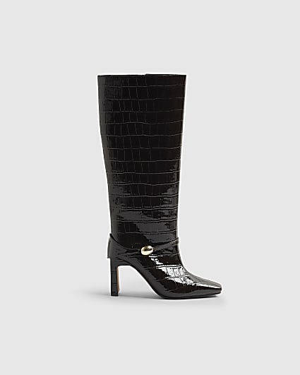 Brown Straight High Leg Hardware Boots
