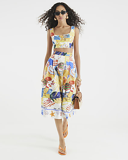 Multi Colour Graphic Print Prom Skirt
